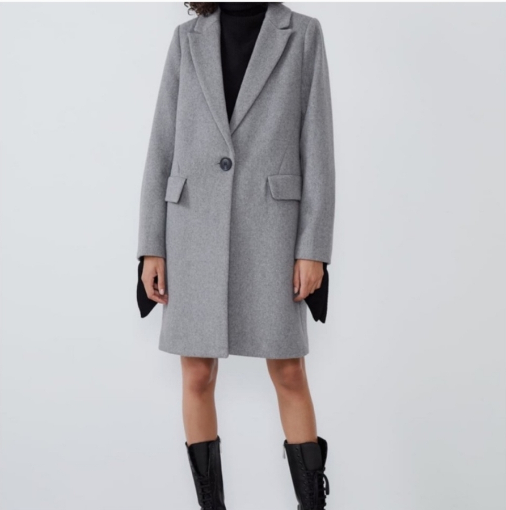 NWOT ZARA Menswear Wool Blend Long Coat Grey S